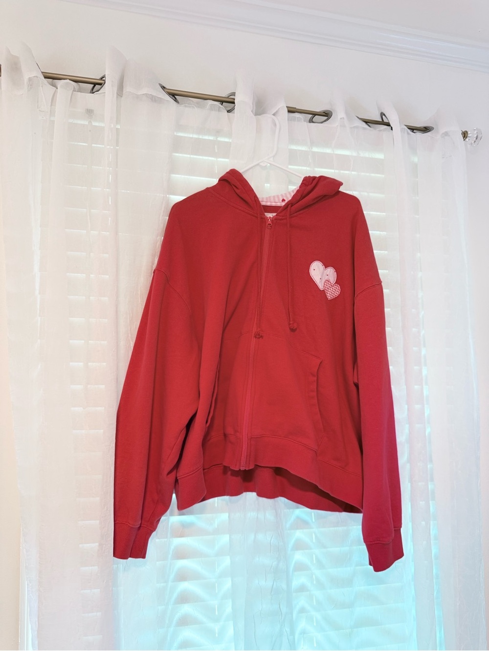 Aeropostale Red Zip Hoodie with Heart Patch Accent